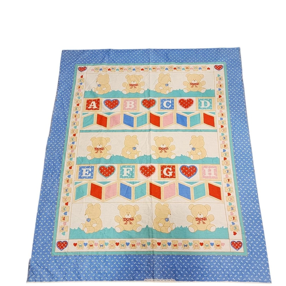 Vintage Teddy Bear ABC Blocks Hearts‎ Baby Thin Blanket Nursery Decor  #2